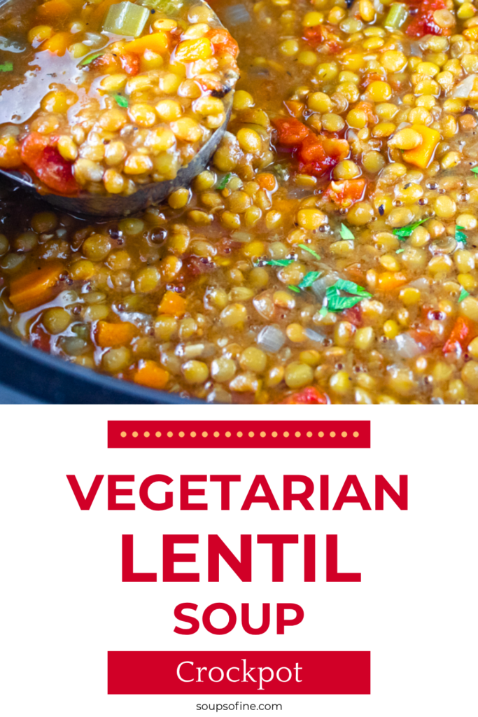 closeup of vegetarian lentil soup in crockpot