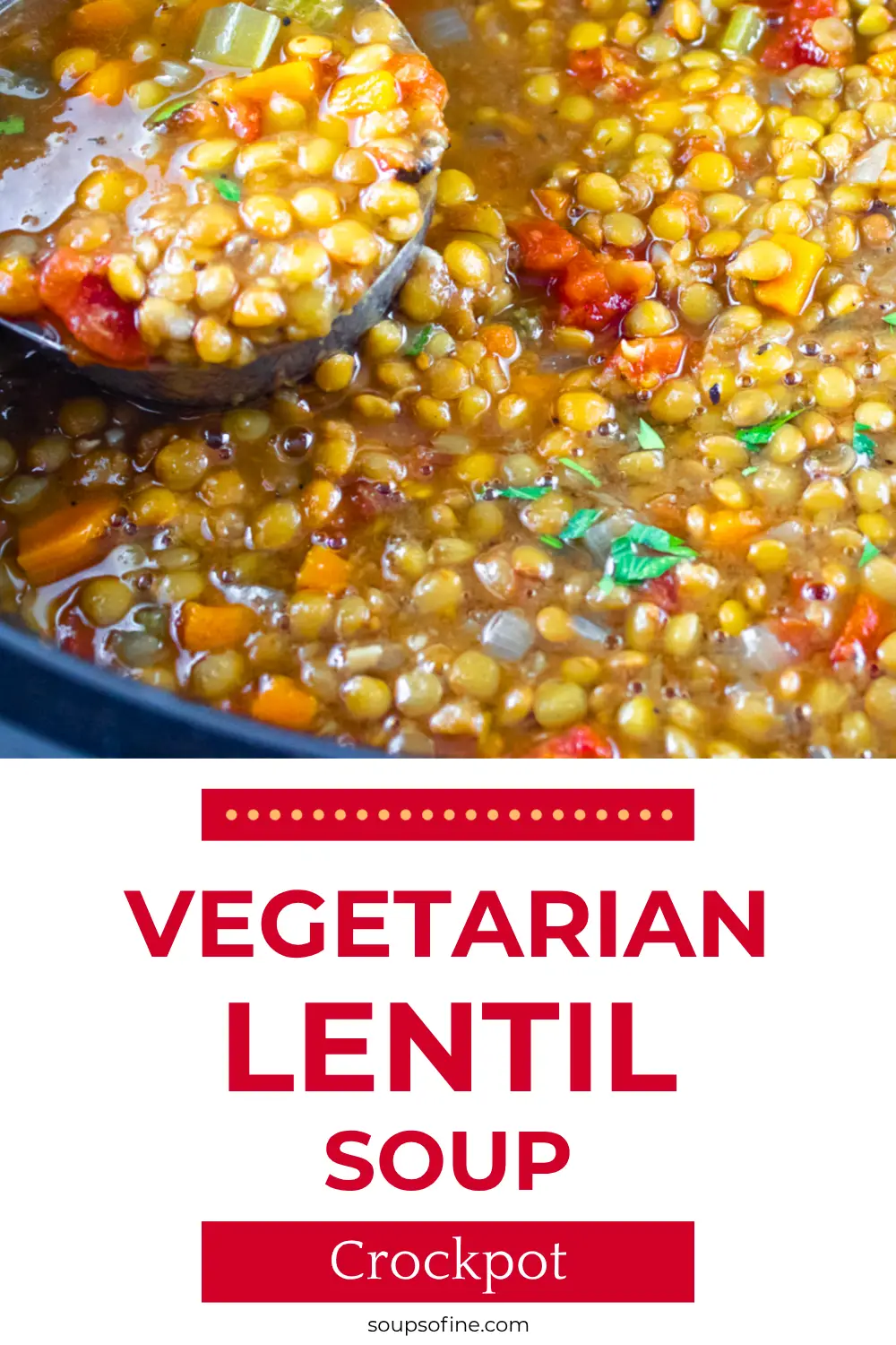closeup of vegetarian lentil soup in crockpot